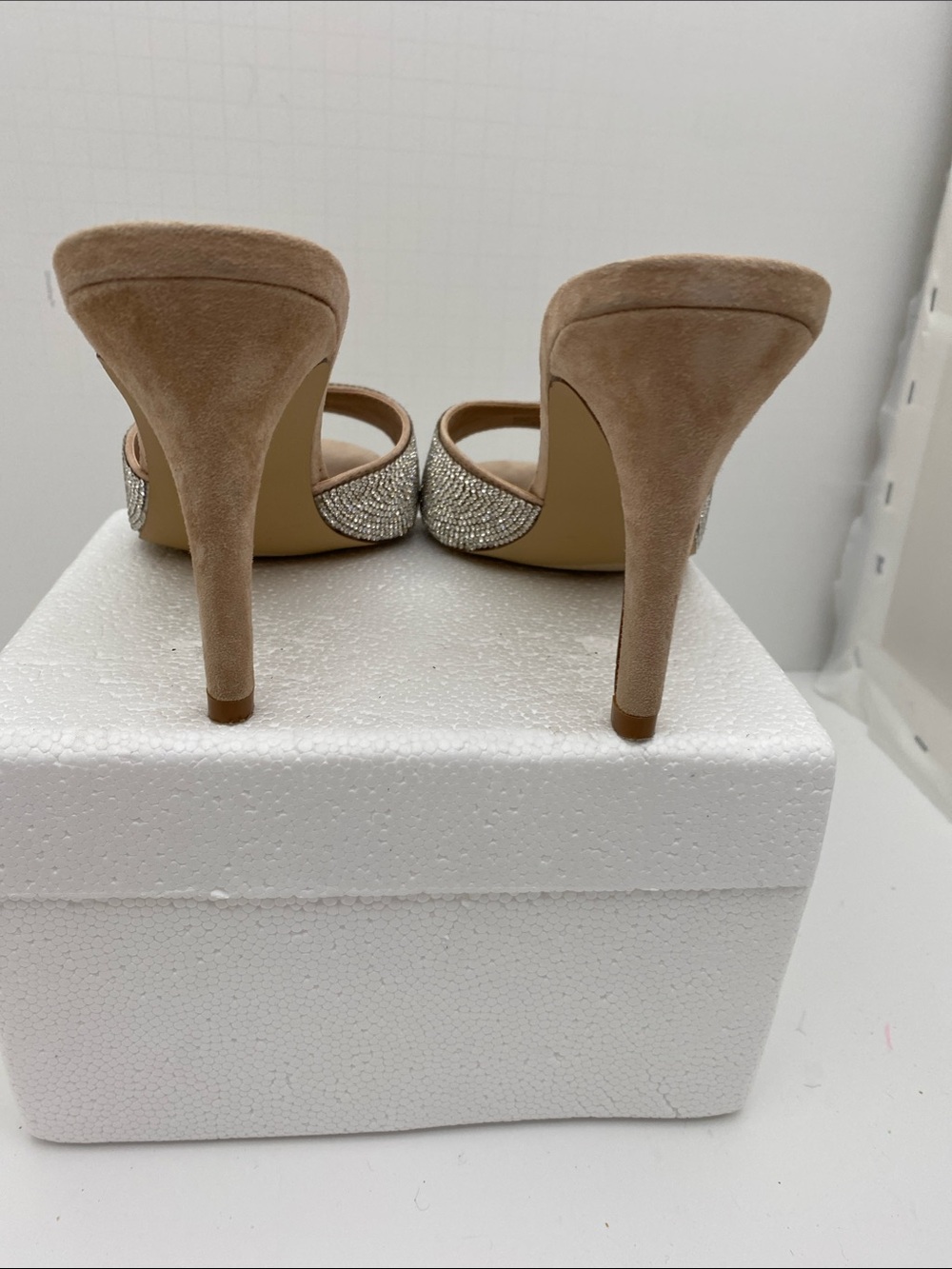 Steve Madden Nude Rhinestone Open-Toe Mule Heels - Picture 3 of 6